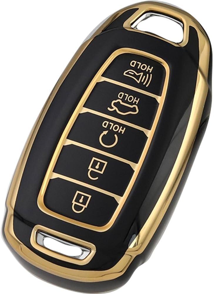 Key Fob Cover Compatible with Smart Key (5 Button, Gold and Black)