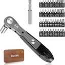 Right Angle Screwdriver,42 PCS 1/4 Mini Ratchet Set,90 Degree Offset Ratcheting Wrench,Hex/Torx/Slotted/Phillips Magnetic Bits,Stocking Stuffers for Men&Women