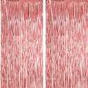 2 Pack Rose Gold Foil Fringe Backdrop Curtains, Tinsel Streamers Birthday Party Decorations, Fringe Backdrop for Graduation, Baby Shower, Gender Reveal, Disco Party (39.6"W x 98.4"L (Pack of 2))