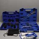 Orion Motor Tech Brake Caliper Compression Tools, 2-in-1 32pc Disc & Drum Brake Service Tool Set with 18 Blackened Adapters, Caliper Piston Compressor Tool with Hangers Spoons Installer Retainer, Blue