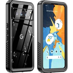 ANTSHARE Waterproof Case for Google Pixel 8 Pro, Built-in Screen Protector [16FT Military Dropproof][IP68 Underwater][Dropproof] Full Body Shockproof Protective Phone Case for Women Men, Black/ Clear
