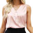 Women's Silk Satin Blouse, Summer Sleeveless Tank Tops, V Neck Camisole Work Shirts for Women (Pink, L)