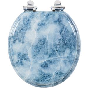 Angol Shiold Round Toilet Seat Molded Wood Toilet Seat with Quietly Close and Quick Release Hinges, Easy to Install also Easy to Clean (Round, Blue Marble)