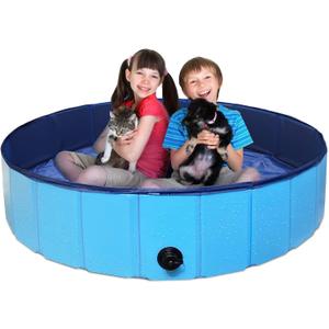 63" Foldable Dog Pool,63 x 12Inches Hard Plastic Collapsible Pet Bath Tub & Wading Pool or Dogs and Cats for Indoor/Outdoor Use Swimming Pool, Blue