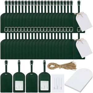 Amylove 48 Sets Leather Luggage Tags Bulk Wedding Favors Luggage Tags for Guests Bridal Gifts Wedding Bridal Shower Gift PU Leather with Name ID Card Tag for Guests(Green)