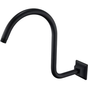 13 Inch S-Shape Shower Arm Black Gooseneck Shower Head Extension with Unique Flange, Standard 1/2" Connection