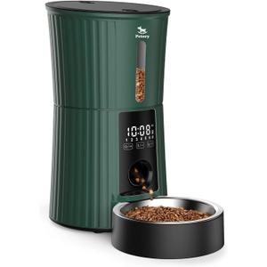 Petory Timed Automatic Cat Feeders - 4L Programable Dry Food Dispenser for Cats and Small Medium Dogs 6 Meals with Desiccant Bag Dual Power Supply 10S Voice Recorder (Green)