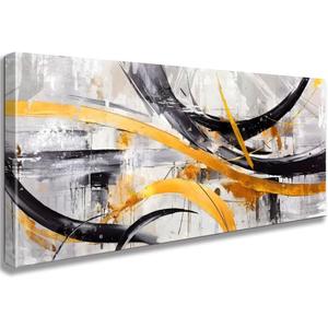 Art Modern Abstract Canvas Wall Art Gold and Orange Painting Prints Artwork Living Room Bedroom Framed Wall Home Decor (F, 8x16inch)