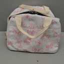 Insulated Lunch Box for Women and Men,Corduroy Lunch Bags for Work,Leakproof Adults Cooler Tote Bag for Offices,Picnic,Travel,Outdoor (Pink Bow) (Flowers)