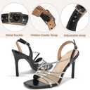 HARENCE Heels for Women Stilettos Sandals: Square Open Toe Strappy High Heeled Ankle Strap Rhinestone Dress Shoes for Wedding Prom Party Bridesmaid (Black)