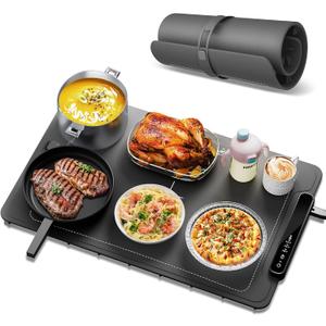 Food Warming Mat, Silicone Electric Warming Tray with 3 Modes Temperature & Fast Heating, Raised Feet Protects Table, Roll Up Buffet Hot Plates Heat Pad, Portable Food Warmer for Parties Home Travel
