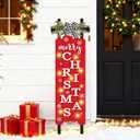 Lighted Wooden Welcome Sign for Front Door,Merry Christmas Snowflake Elk Porch Sign for Front Porch Decorations,Rustic Farmhouse Red Xmas Hanging Signs Wall Sign for Christmas Happy New Year Decor