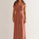 ANRABESS Jumpsuits for Women Summer Dressy Casual Linen Romper Sleeveless V Neck High Waist Wide Leg Beach Vacation Outfits (Orange, S)