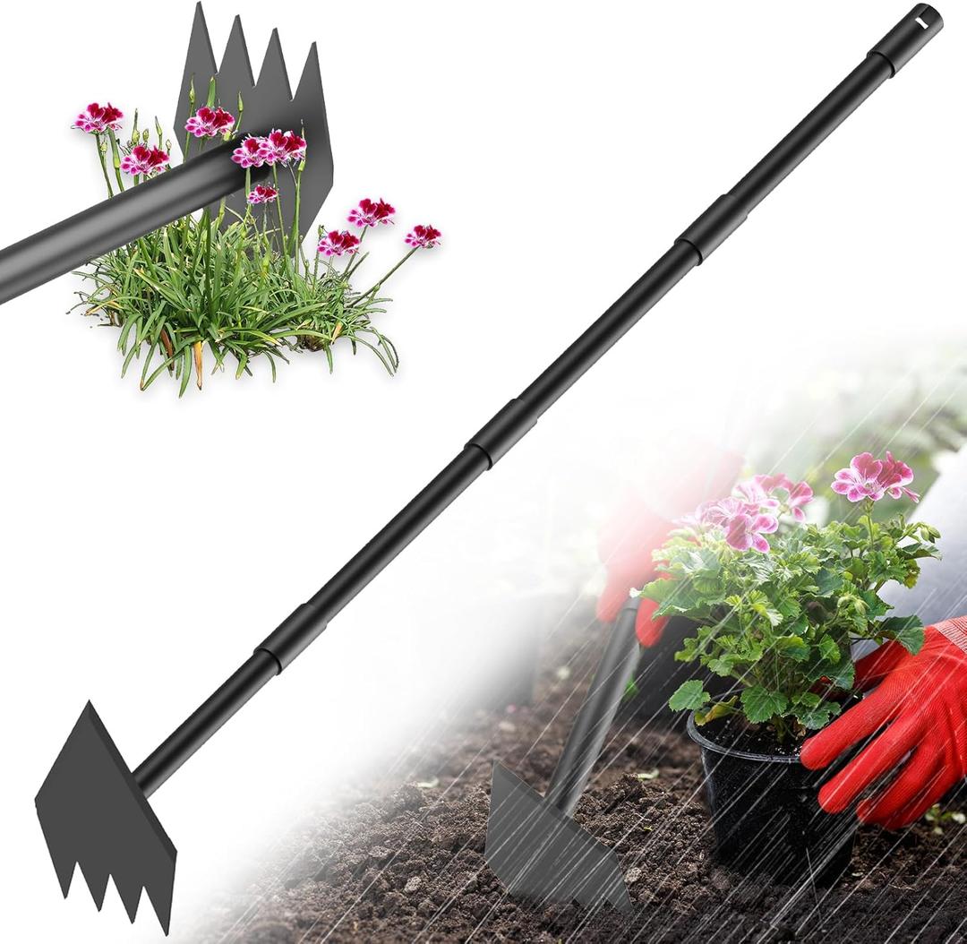 Luvenia Garden Hoe Triangle Sharp Hoes Garden Tool Manual Weeder Gardening Weeding Tool 30-60" Long Handle 2-in-1 Adjustable Stainless Steel Heavy Duty Hoes for Digging Soil Weeding Planting