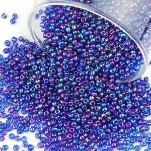 Size 3 mm 8/0 Glass Seed Beads, 5100 Pcs Small Mini Spacer Loose Pony Beads for Jewelry Making and DIY Crafts (AB Blue Purple) (Medium)