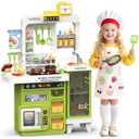 Easface Kids Kitchen Playset, 68 PCS Toddler Kitchen Playset for Toddlers 1-3 3-5, 32.2IN Play Kitchen with Spraying, Light & Sound, Cooking Stove, Play Sink, Oven and Toy Kitchen Accessories (Green)