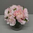 Hollyone Pink Peonies Artificial Flowers with Vase Faux Flowers Peony Fake Flowers Silk Flower Arrangements in Glass Vase with Faux Water for Home Decor Bathroom Table Centerpiece Shelf Decorations