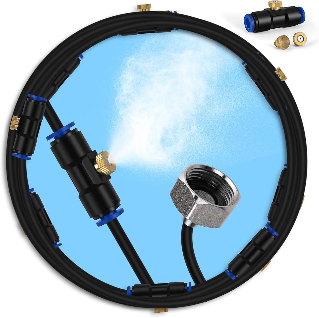 lifeegrn Misting Cooling System, Outdoor Misting System for Patio, 82 FT Misting Line+21 Mist Nozzles+3/4" Brass Adapter,Outdoor Mister System for Patio Garden Trampoline Greenhouse