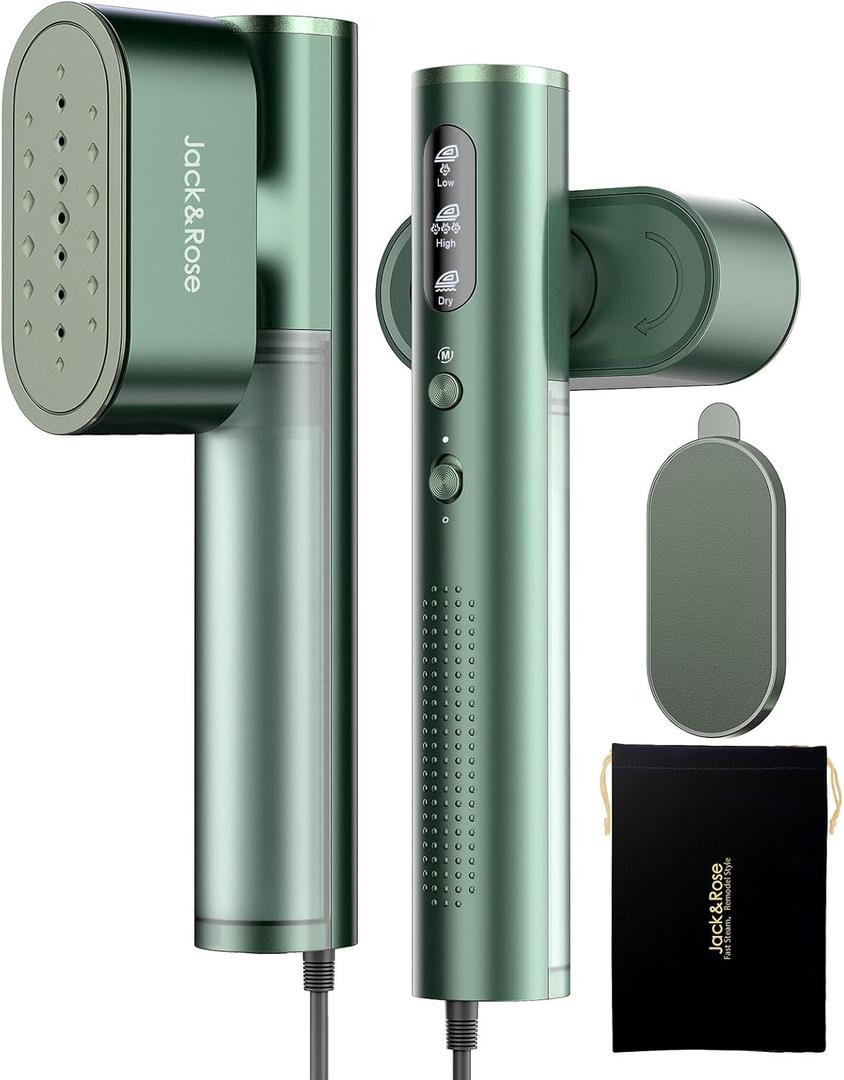 Jack Rose Travel Steamer for Clothes,100-220V Portable Iron,15s Heat Up,Steamer Iron 2 In 1, Travel Size,Large Ceramic Heat Panel,for Global and Europe (Green)