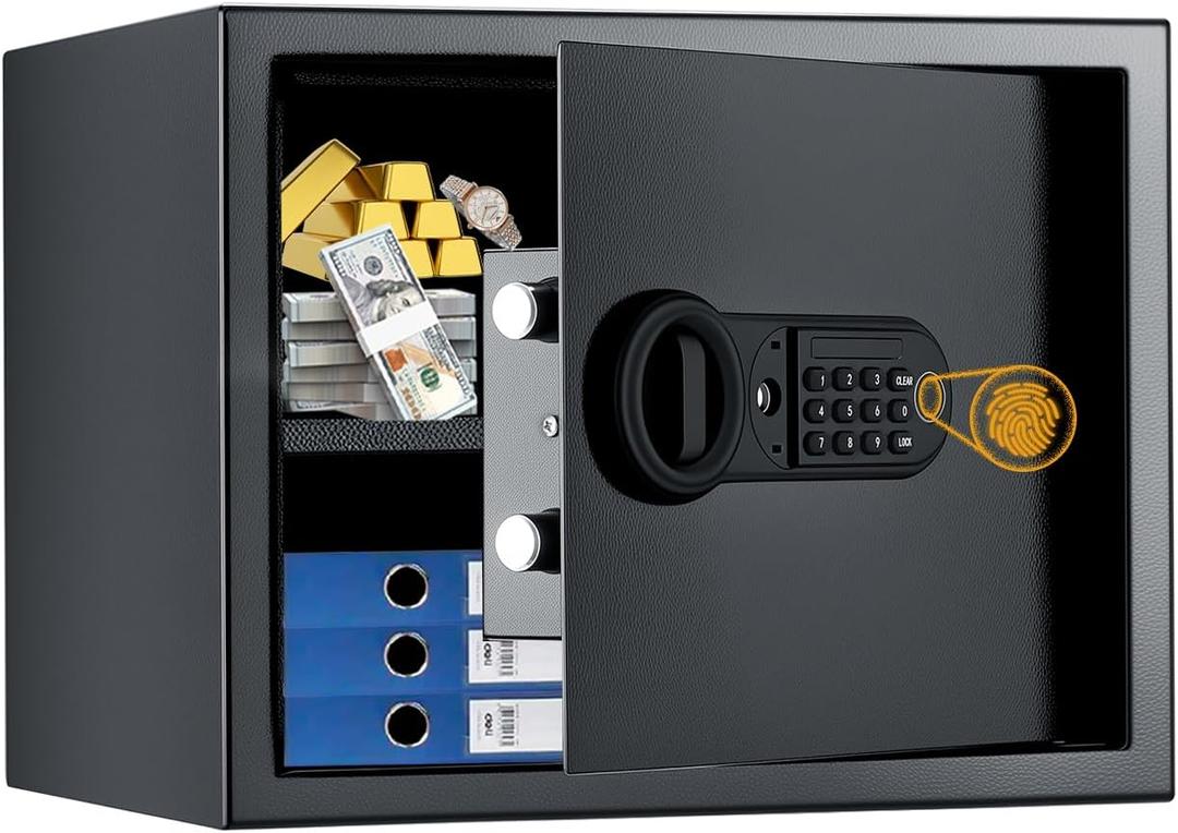 Safe Box Fingerprint Lock with Keypad and Key, Mute Mode, Personal Electronic Safe Box for Home Normal Use (1.2 Cubic Feet)