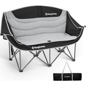 KingCamp Double Camping Chair, Oversized 660lbs Heavy Duty Loveseat for Adults Portable Folding XL 2 Person Couch Padded Comfortable Two Seat with Cup Holder for Outdoor Lawn Backyard, Black/Grey