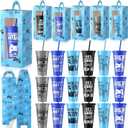 Mifoci 24 Sets Video Game Party Favors 24 oz Gamer Cup with Lids and Straws Gaming Paper Gift Boxes Plastic Reusable Gamer Tumbler for Game Birthday Party Supplies Gifts (Blue, Gray, Sky Blue, Black)