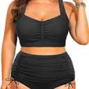 Plus Size High Waisted Bikini - Women Two Piece Swimsuits Tummy Control Bathing Suits with Drawstring Ruched Bottom 2025 Black XL