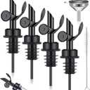Tioncy 4 Pieces Weighted Stainless Steel Pourers Olive Oil Spout Olive Oil Dispenser Spout Automatic Opening and Closing with Funnel and Brush for Pouring Wine Syrup Kitchen(Black)