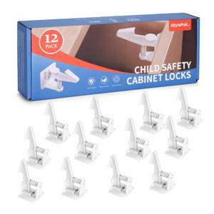 Child Safety Cabinet Locks, iStylepak Baby Proofing Latches with 3M Adhesive for Drawers - No Drilling Easy Installation (12 Pack) (White)