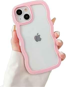 Clear Case for iPhone 13/14 6.1 Inch, Cute Transparent Curly Wave Frame Aesthetic Design Soft TPU Bumper Case, for Women Girls Slim Shockproof Protective Phone Case, Pink