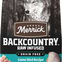 Merrick Backcountry Grain Free Dry Adult Dog Food, Kibble With Freeze Dried Raw Pieces, Game Bird Recipe - 20.0 lb. Bag (No BB Date)