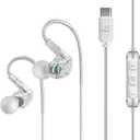MEE audio M6 Sport USB-C Wired Earbuds with Memory Wire Earhooks, Headset with Mic & 3-Button Remote for iPhone 15, iPad, Other USB Type C Devices; in Ear Headphones for Running/Gym/Workouts, Clear