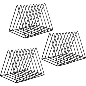 EASEPRES Vinyl Record Holder Storage, 9 Slot Metal Magazine Book Album Display Rack, Stylish Triangle Desktop File Sorter Organizer for Home Office, Black Pack of 3