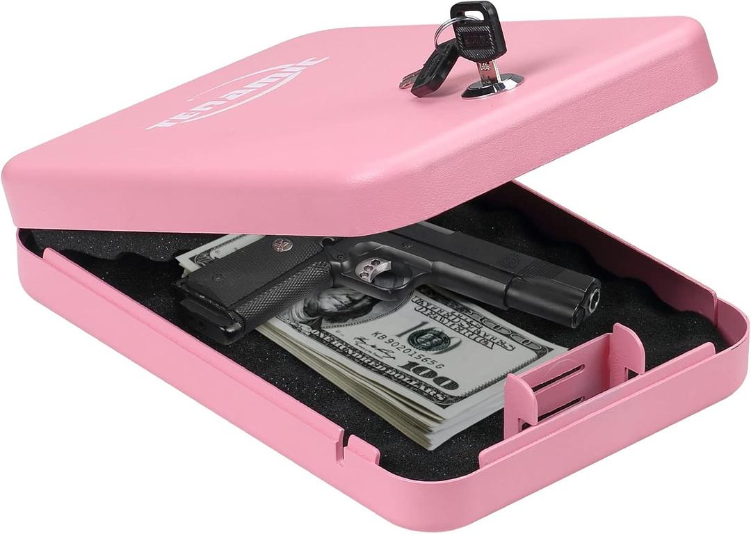 Tenamic Pistol Safe, Portable Travel Gun Safe, Solid Steel Handgun Lock Box for Home, Gun Safes for Car, Pink (GK10-Pink)