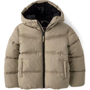The Children's Place Boys' Water and Wind Resistant Hooded Zip Front Puffer Jacket, Faux Fur Lined (Gray, XXL)