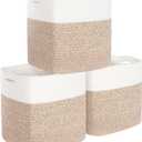 MINTWOOD Design 3-Pack 11x11in Woven Cube Storage Bin and Shelf Baskets, Cute Decorative Square Organizer for Closet, Classroom, Bathroom, Dog and Cat Toys, and Books, Light Brown