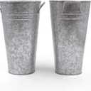 Hosley Set of 2 Galvanized Bucket/Pot Vase with PVC Liner, 5" Dia x 9" H Ideal Gift for Floral Arrangements Wedding Home Office Party DIY Indoor Outdoor Garden Patio