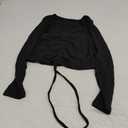SweatyRocks Women's Long Sleeve V Neck Crop Top Drawstring Ruched Tee Shirt (X-Large, Black)