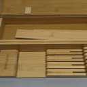 Bamboo-Silverware-Drawer-Organizer-Kitchen, Expandable Utensil Holder Cutlery Tray Flatware Organization Adjustable Wood Tableware Dividers Storage (with Removable Knife Block)(Natural) (Large)