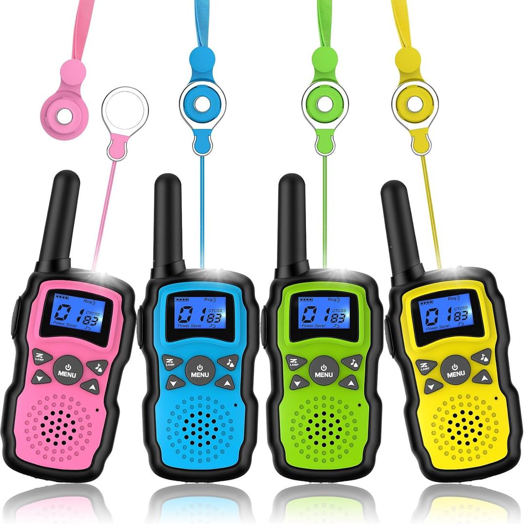 Wishouse Walkie Talkies for Kids 4 Pack,Family Walky Talky Adults Children Radio Long Range,Outdoor Camping Fun Toys Birthday Present Xmas Gifts for 4 5 6 7 8 Year Old Girls Boys No Battery No Charger (Pink Blue Green Yellow)