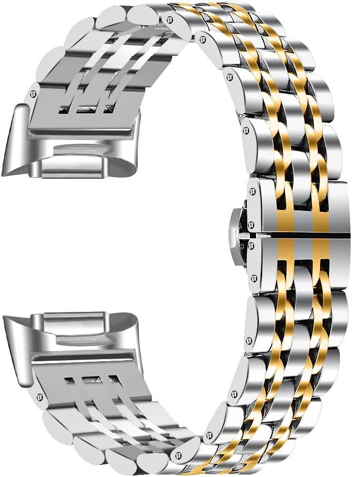 Band Compatible with Fitbit Charge 6 Band, Replacement Dressy Metal Bracelet Jewelry Watch Band for Fitbit Charge 6 Fitness & Health Tracker (Silver/Gold)