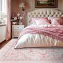 6x9 Machine Washable Bedroom Area Rugs for Living Room Low Pile Vintage Rug, Non-Slip Non-Shed Floral Print Floor Carpet for Dining Room Home Decor (Pink,6x9ft)
