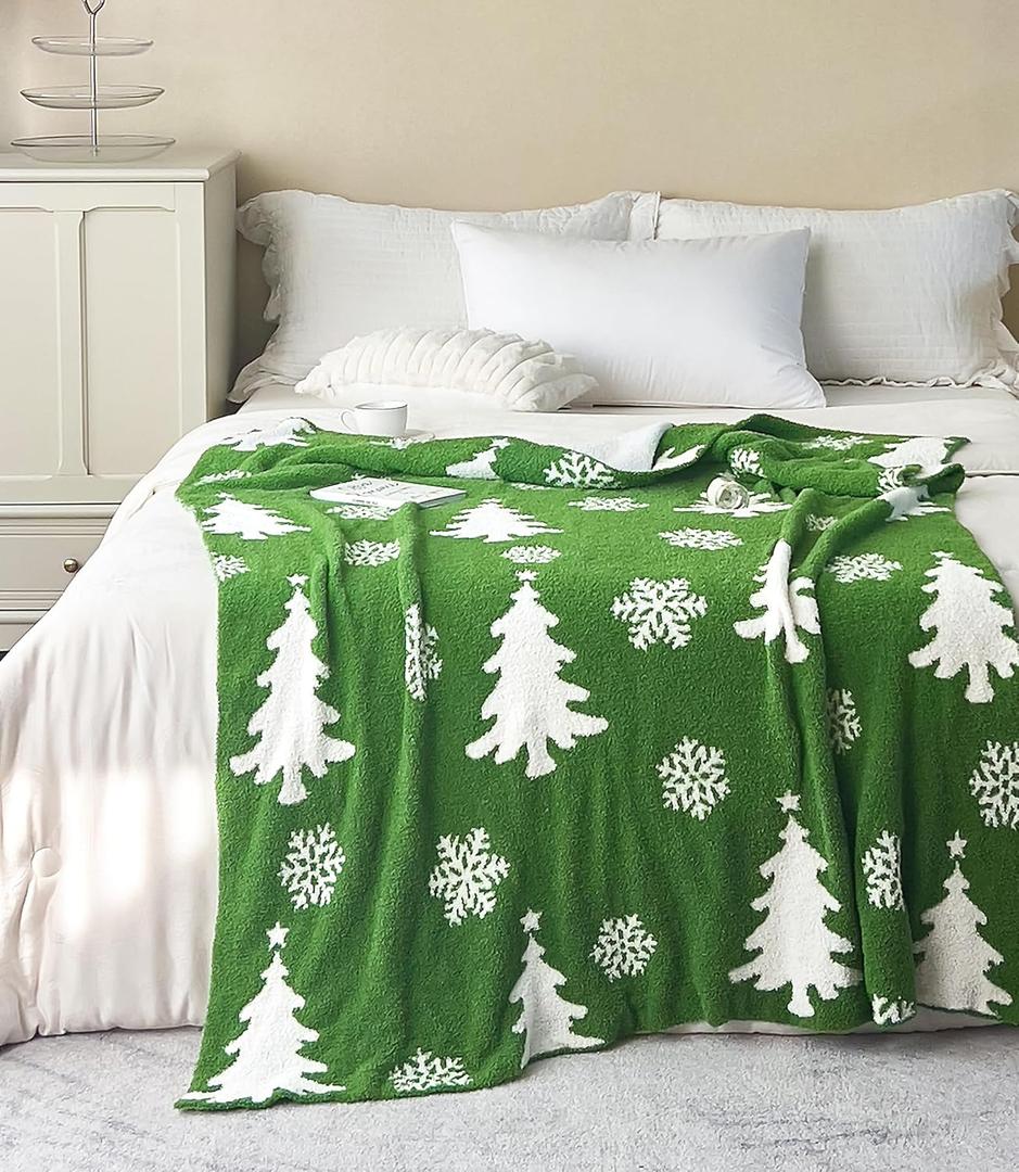 NIDITW Ultra Soft Cozy Snowflake Christmas Tree Throw Blanket Microfiber Knitted Blanket Lightweight Fluffy Fleece Blanket for Home Sofa Couch 50x60 Inches (Christmas Tree)