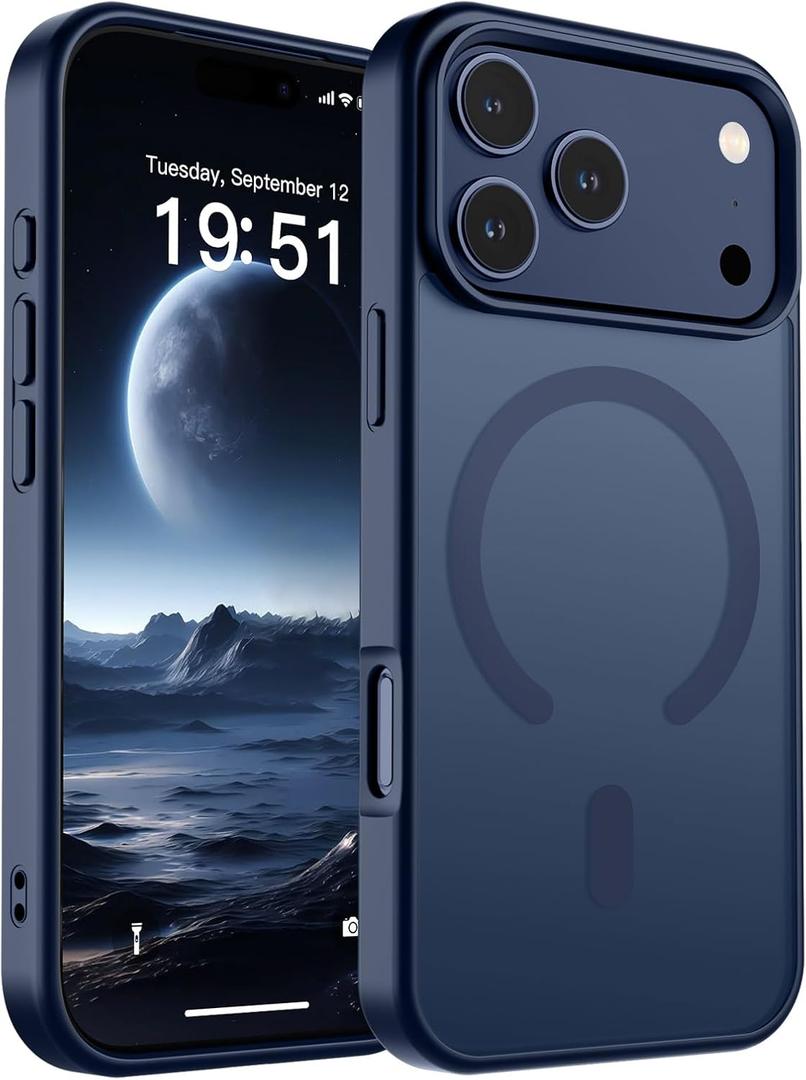 SUPFINE Magnetic for iPhone 17 Pro Case (Compatible with MagSafe)(Military Grade Drop Protection) Translucent Matte Shockproof with Anti-Fingerprint Phone Cover,Dark Blue