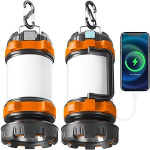 Camping Lantern Rechargeable , Alpswolf Camping Flashlight 4000 Capacity, 6 Modes, IPX4 Waterproof, Led Lantern for Camping, Hiking, Outdoor Recreations Orange 2 Pack