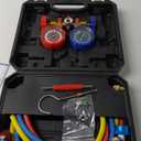 VEVOR 4 Way AC Gauge - AC Manifold Gauge Set for R134A R22 R12 R410A Refrigerant, Freon Gauges with 5ft Hoses, Couplers, Can Tap Works on Car Auto Freon Charging and Evacuation