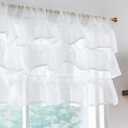 jinchan Ruffled Valance Curtain Sheer Linen Slubbed Crossed Kitchen Valance Shabbychic Farmhouse Cottagecore for Living Room Small Window Light Filtering Half Window Curtain 18 Inch 1 Panel White
