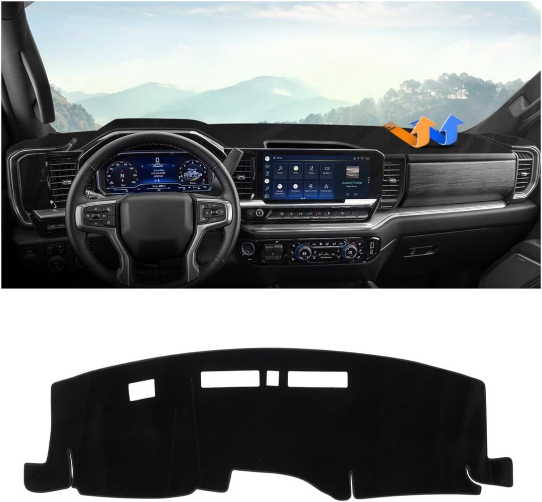 Autorder Dashboard Cover Mat for 2022-2025 2026 Chevy Chevrolet Silverado/GMC Sierra 1500 2500HD 3500HD Accessories Dash Cover Upgrade Velvet Dash Mat Sunshade Glare UV Rays Protector (Without HUD)