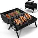 Joyfair Portable Charcoal Grill (2 IN 1 Double-Sided), Small Tabletop Barbecue Grill with Food Tray & Rack for Outdoor Camping Home Patio BBQ Grilling, Heavy Duty & Multi-use, Easy Assembly (230Sq.in)