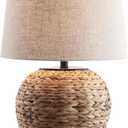JONATHAN Y 24.5" Natural Water Hyacinth Farmhouse Basket Table Lamp, Coastal Decor for Living Room Bedroom Nightstand, Light Gray Linen Shade, LED Bulb Included JYL6501A